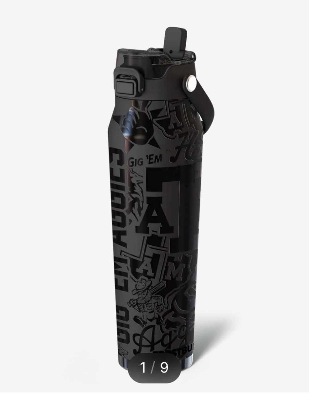 Texas A&M Black Graphic Stainless Steel Water Bottle with Flip Straw Lid